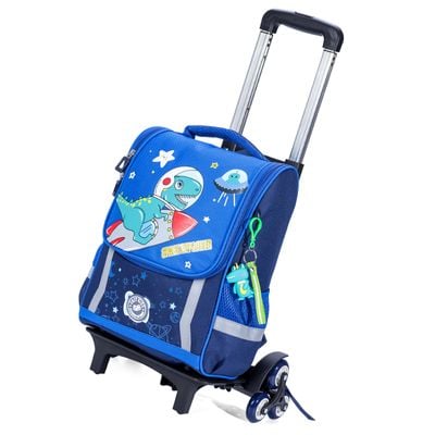 Eazy Kids School Bag Dino In Space Wt Trolley - Blue